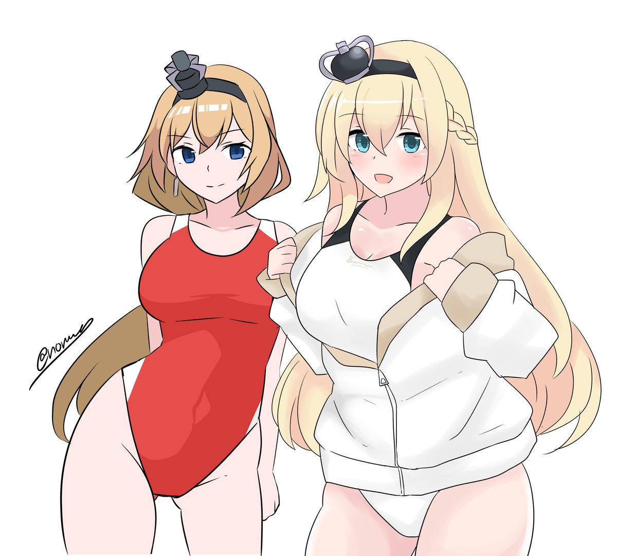 ウォースパイト(艦隊これくしょん) 「お題より「白い競泳水着のウォースパイト&赤い競泳水着のヴァリアント」」|ひよし🌺次は神戸か府中のイラスト