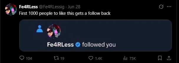 IPaccap's tweet photo. @Fe4RLessig literally a fake fearless account that's been called out before, posting sensitive stuff for likes to promote a fake creator code that steals money from the real fearless, very obvious engagement farm, stop defending this shit. https://t.co/MU0orBfWqS