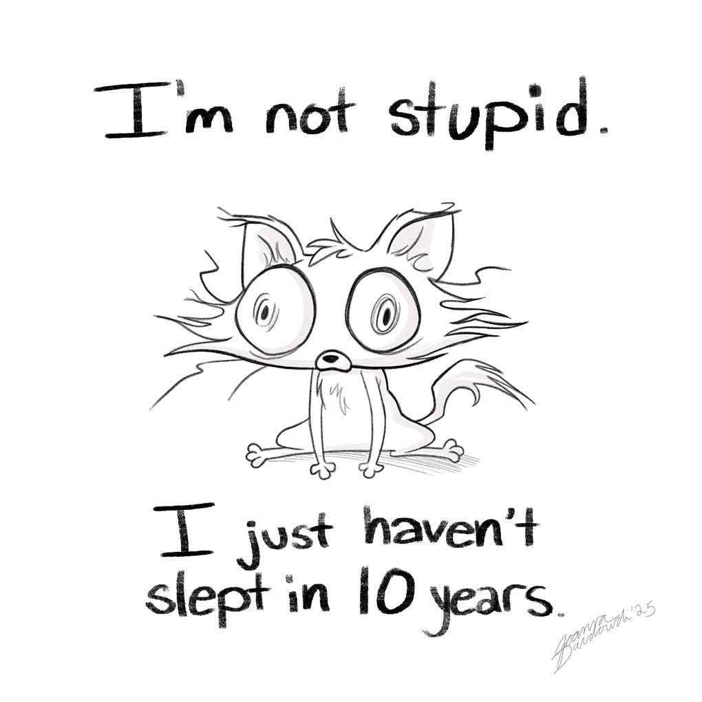 JoTheZette's tweet image. A mom-versation from today. I think I need this on a shirt to save time explaining.

#sketches #cartoonsketch #cat #kitty #cartooncat #latenights
