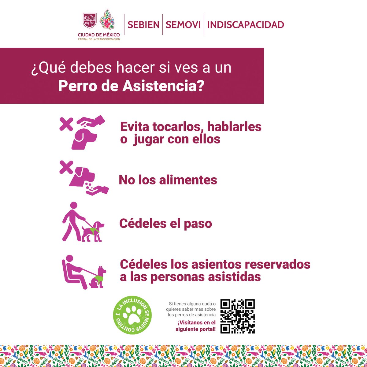 🐾✨ Los perros de asistencia son más que compañeros, son un apoyo vital para la autonomía de miles de personas en la #CapitalDeLaTransformación.

👉 Por eso, recuerda:

🚫 No los toques, hables o alimentes.
🚶‍♀️ Cédeles el paso.
🪑 Respeta los asientos reservados.

Respetarlos es
