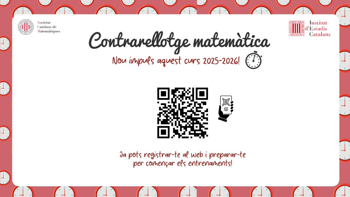 soccatmat's tweet image. 🚨 NOVETAT! Aquest curs tornen les Contrarellotges Matemàtiques ⏱️

Un repte ràpid i intens: 15 problemes tipus test en 50 minuts!

#Matemàtiques #Concurs #Contrarellotge