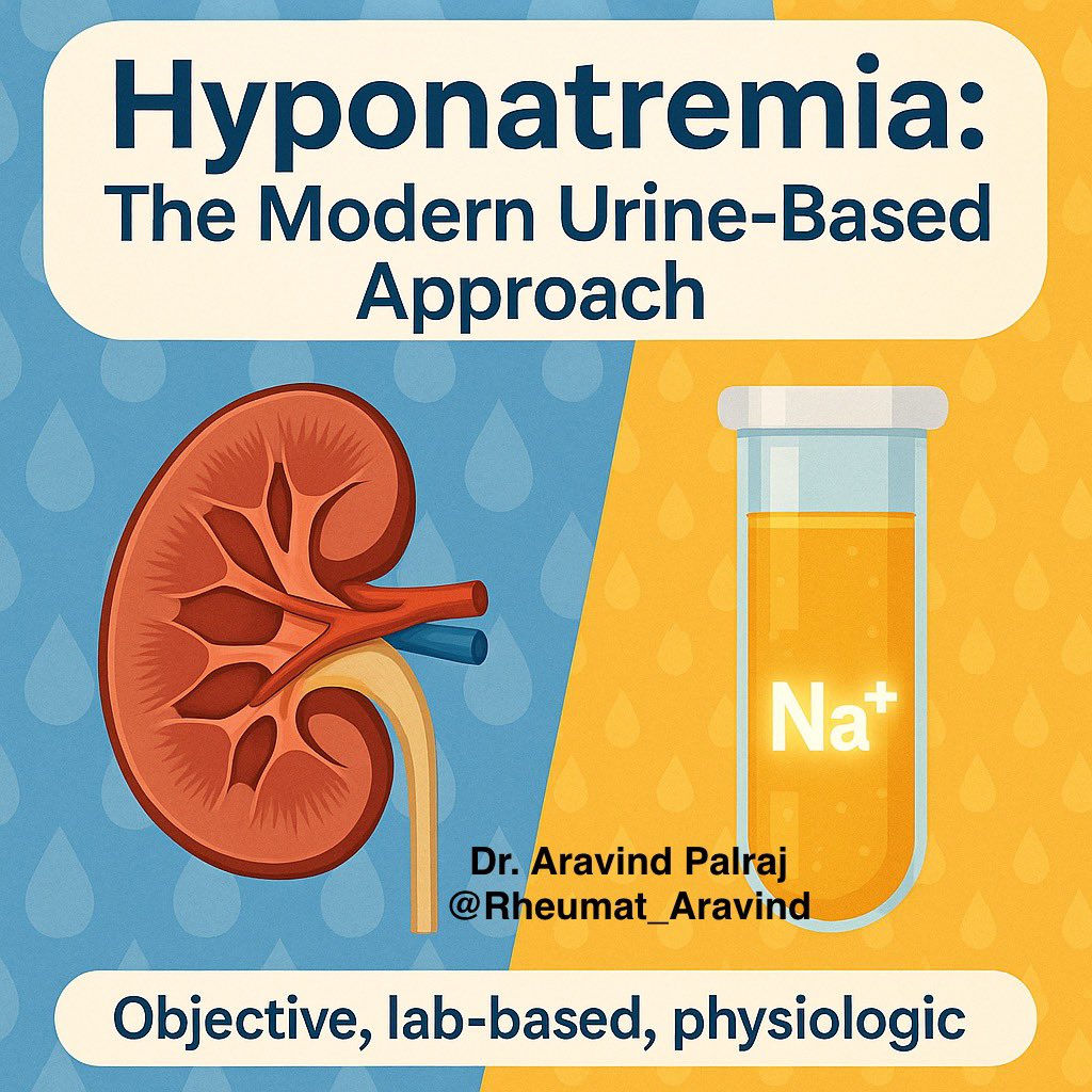 🧵 Hyponatremia: The Modern Urine-Based Approach (Part 2)

Tweet 1:
Bedside volume assessment is often subjective and variable.
💡 A physiologic way to evaluate hyponatremia = use urine osmolality &amp; urine sodium.
Here’s the stepwise approach every clinician should know ⬇️