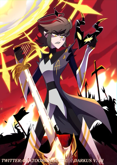 OMG Lute carries Adam's Halo (in my case this became Lyre's weapon since it was a fusion of the sword and the guitar/axe, in addition to being a source of power) #guitarspear