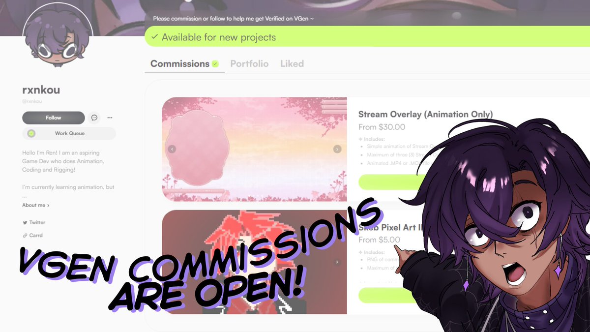 Hello! I'd like to announce that I've finally opened up commissions on vgen! 

If you're interested in what I currently do, feel free to check out my vgen! vgen.co/rxnkou

[RT's are very much appreciated!]
🎨: @/ChakaJyro 

#VGen #VGenOpen