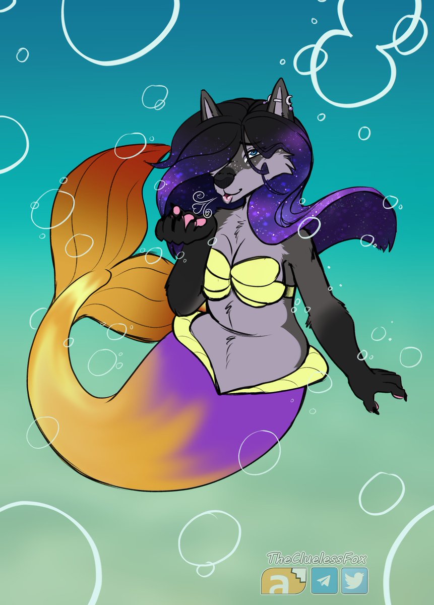 Sylvecune's tweet photo. I got a very lovely art from my amazing artist friend @TheCluelessFox 💜 Surprisingly I have quite a few mermaid Talia arts! 

They are also offering this deal to raise funds to buy a mermaid and/or a shark tail of their own! my art was 20$ so who knows what yours could be! https://t.co/IW6ZW1Xaq1