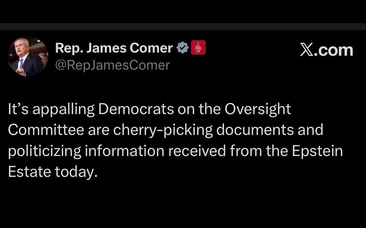 ⁦<a href="/RepJamesComer/">Rep. James Comer</a>⁩  ole comer fudd!!! You’re such a schmuck, cry some more!! 
Since you to are an abuser of women it’s no wonder you’re defending the orange pedo !!