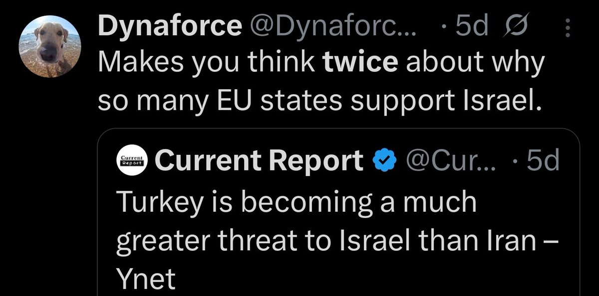 Dynaforce001's tweet photo. Yes and no. 

My next prediction is Syria will become the battleground btw Israel and Turkey, and gets torn apart (if not alrdy).

Btw, call me a conspiracy theorist, but one day differences btw EU (DE) and Turkey will come to a head, and that's when EU joins the game. https://t.co/7Jnh9WeXIt