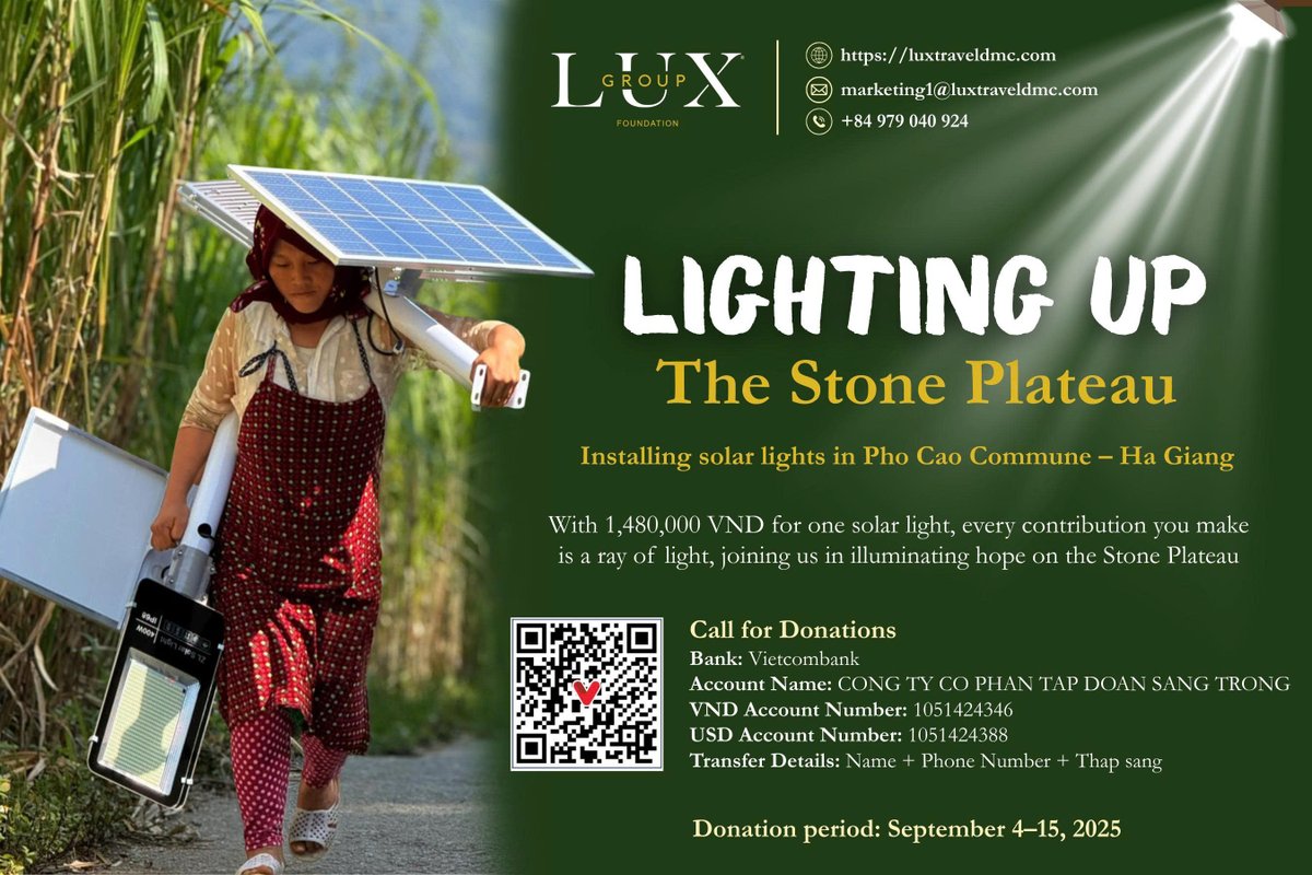 LuxGroup Foundation launches a call to bring hope and safety to Ha Giang’s Stone Plateau by installing solar-powered lights for local communities. #Sustainability #LuxGroup #HaGiang luxtraveldmc.com/blog/luxgroup-…