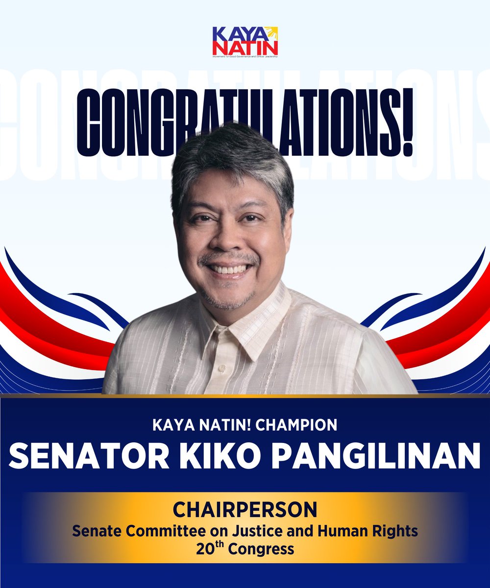 Congratulations to our Kaya Natin! Champion, Senator Kiko Pangilinan, on his election as the Chairperson of the Senate Committee on Justice and Human Rights.

#KayaNatinPH