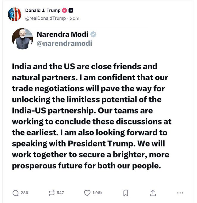 JhansiKiiBeti's tweet image. When #Modi ji speaks, even #Trump amplifies it. 

That’s the power of true leadership. 💪🇮🇳 

#GlobalModi