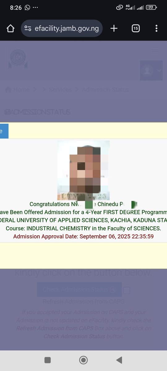 Finally after 3 years of being denied for admission, I was given admission 😭❤️, I thank God.