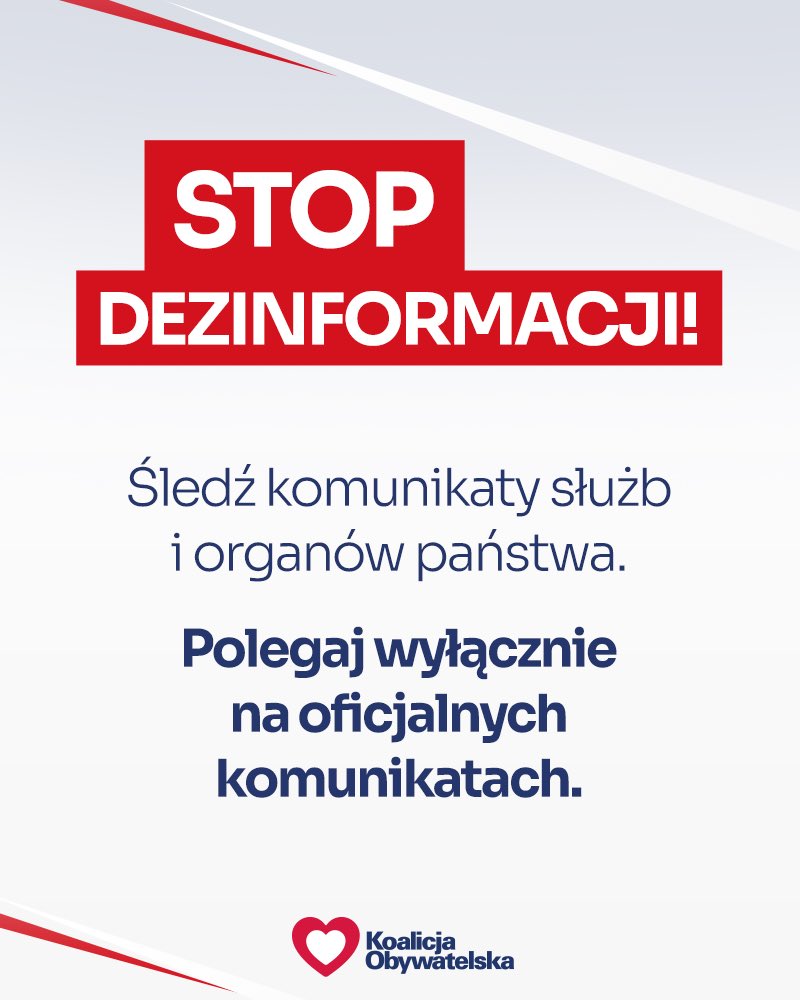 🔴Uwaga na dezinformację!

Śledź oficjalne komunikaty służb❗️