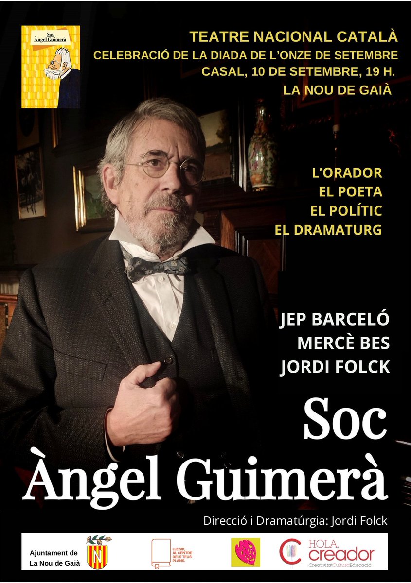 Avui a La Nou de Gaià reneix Don Ángel Guimerà amb el món gran <a href="/JepBarcelo/">Jep Barceló</a> com al dramaturg més universal . Dramatúrgia pròpia . Amb <a href="/cedes555/">HappyWitch</a>  Mercè Bes com a Maria Rosa 
A no perdre . Entrada lliure 
<a href="/AGuimerangel/">Àngel Guimerà</a> <a href="/lletres/">Lletres catalanes</a>  <a href="/AgendaCultura/">Agenda Cultural de Catalunya</a>