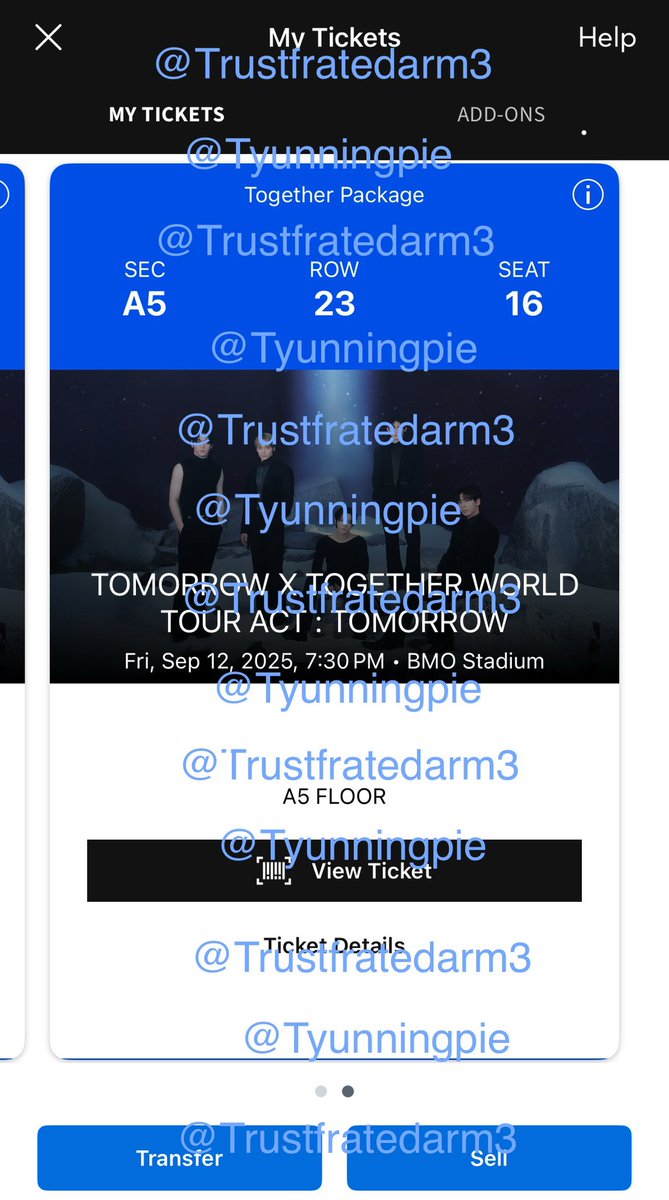 Trustfratedarm3's tweet photo. WTS TXT TICKETS FOR LA/LOS ANGELES BMO STADIUM 
9/12 
Together Package Has Soundcheck
$350 each 2 available 
SECTION: B5 ROW:21 SEATS 15 and 16 
paypal only 
can provide proof 
*also have tickets selling on @tyunningpie can message on there as well
#TXT_TOUR_ACTTOMORROW #BMO https://t.co/Ctww3leOEv