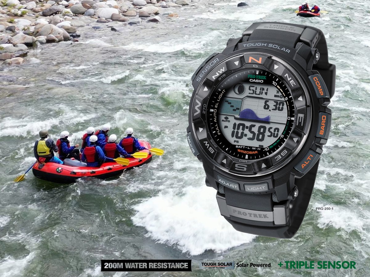 javyscasio's tweet image. Conquer rivers &amp;amp; peaks with the Casio Pro Trek PRG-250! 🏔️ Triple Sensors, 200m water resistance 💦, &amp;amp; clear display. Track weather with barometric arrows 🌤️. Cold-proof &amp;amp; ready for adventure! 🔥 #javys #ProTrek #PRG250 #OutdoorWatch #Kayaking #Hiking