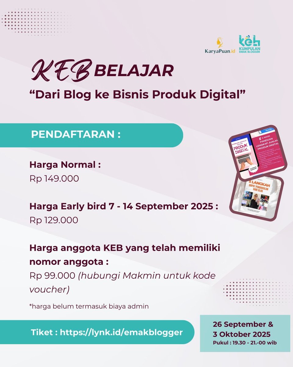 Yang belum daftar yang belum daftaaaar 
Amankan seat sebelum full 😁
Daftar di sini: lynk.id/emakblogger/pl…