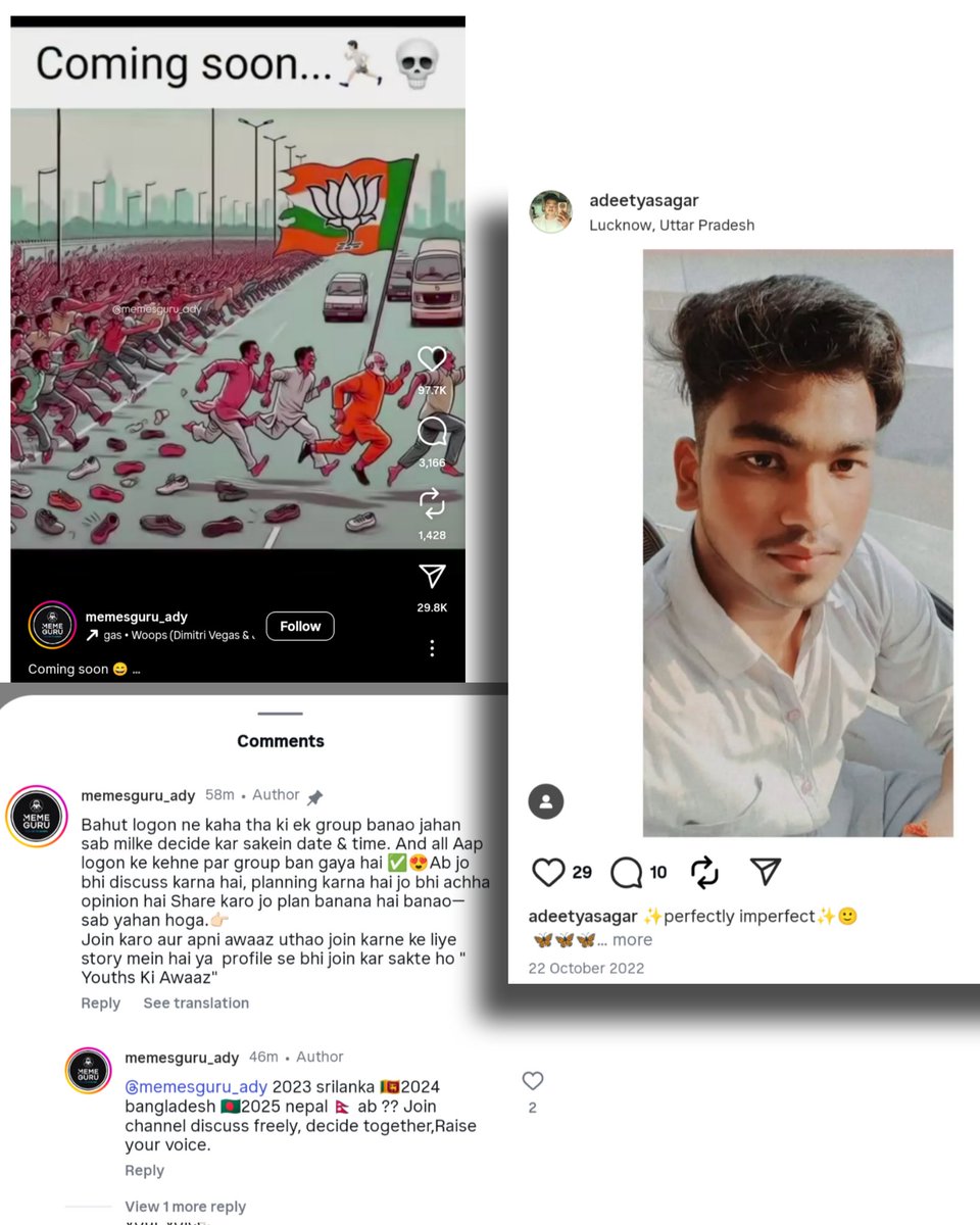 VoxShadabKhan's tweet photo. Memesguru_ady (Aditya Sagar), a resident of Uttar Pradesh’s capita(Lucknow), is reportedly planning a Nepal-style #GenZ protest in India.

Thanks to Allah, the admin is not a Muslim. #India https://t.co/bfn0Iuwjh6