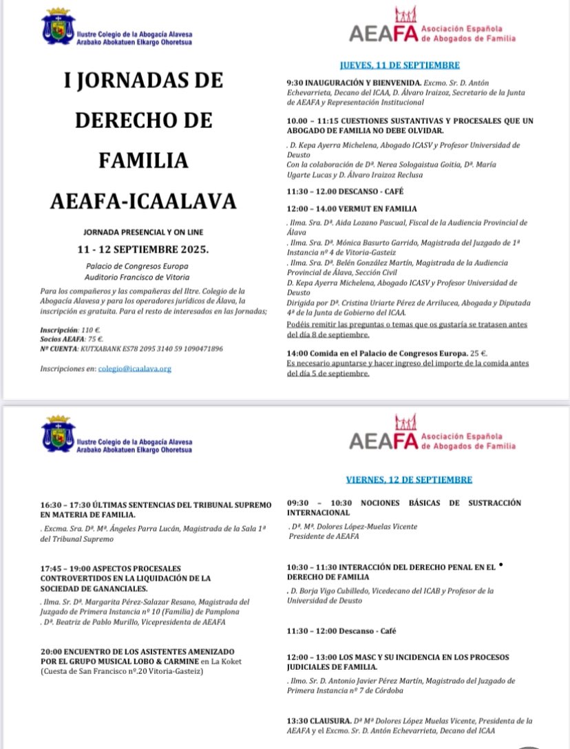 I. Jornada de Derecho de Familia AEAFA-ICAALAVA. 11 y 12 de septiembre. Presencial  y online.  Anímate!