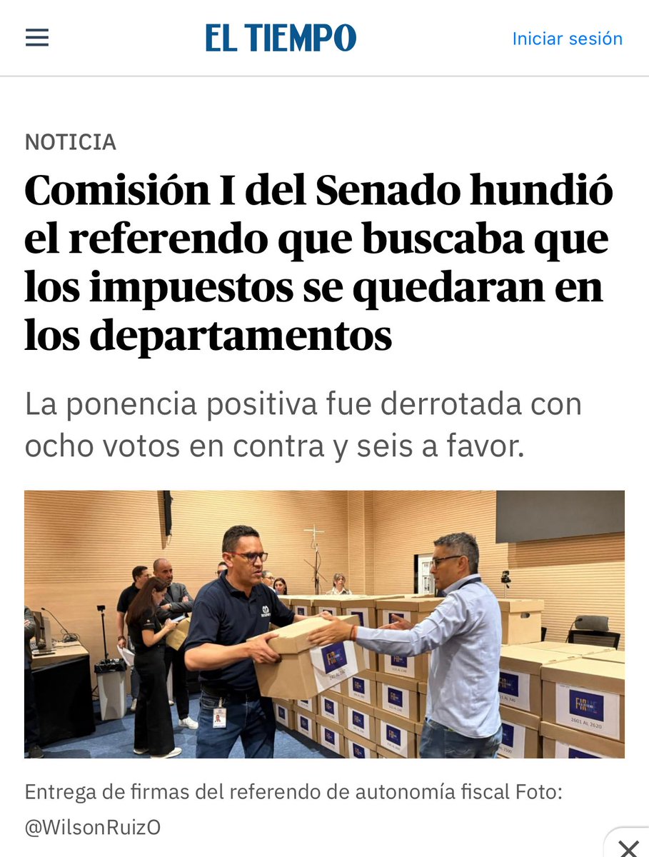 Comisión I del Senado hundió el referendo que buscaba que los impuestos se quedaran en los departamentos

<a href="/ELTIEMPO/">EL TIEMPO</a> eltiempo.com/politica/congr…