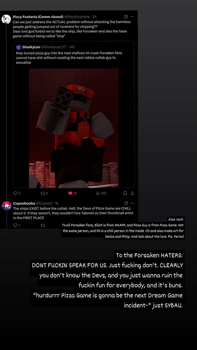 CupooC's tweet photo. I'll say this in a form of my Instagram stories bcus I'm lazy to make a Twitter thread.
But you people need to stop policing how we have fun in Pizza Game. You people are insufferable
(1/?) https://t.co/PbfyjbEJ14