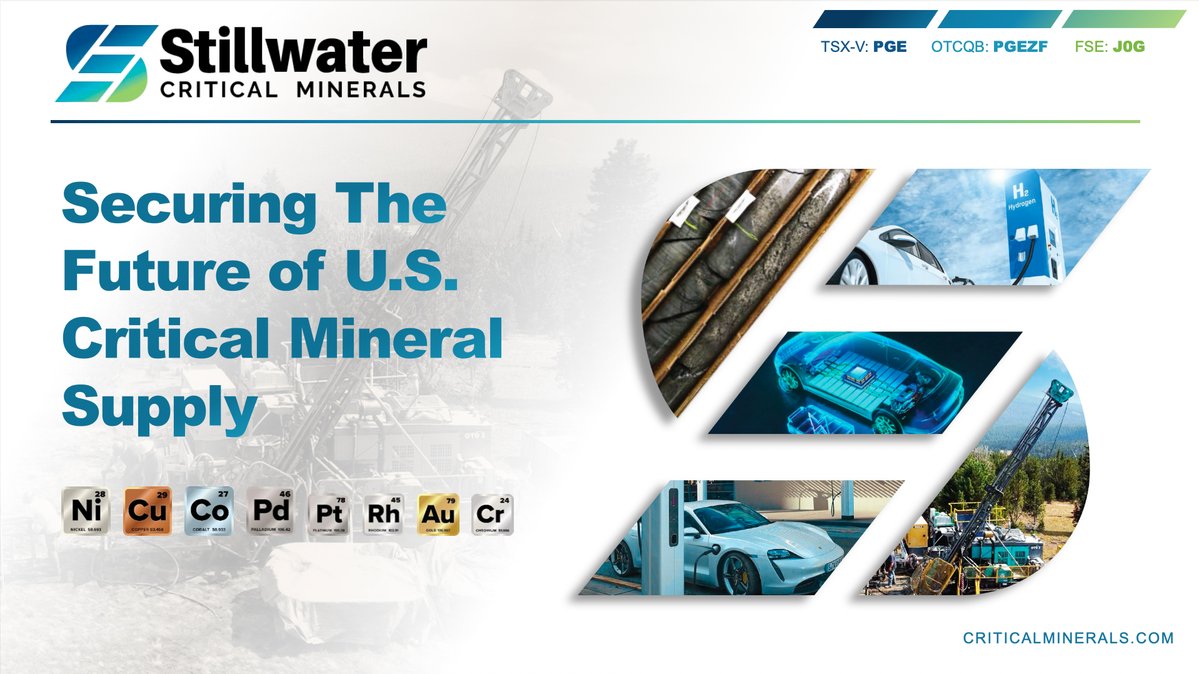 Stillwater_CM's tweet photo. Michael Rowley, President & CEO of Stillwater Critical Minerals, will be presenting today at the Precious Metals Summit Conference in Beaver Creek, Colorado.

📍Heritage Room 1
 🕘 9:00 AM – 9:15 AM (local time)

Mr. Rowley will be providing an update on the Company’s flagship Stillwater West Project in the iconic Stillwater mining district of Montana, USA.

This is a great opportunity to learn more about our progress and vision for one of North America’s premier critical minerals districts.

#StillwaterCriticalMinerals #StillwaterWest #Montana #USA #PreciousMetalsSummit $PGE.V $PGEZF #Glencore #Nickel #Copper #Cobalt