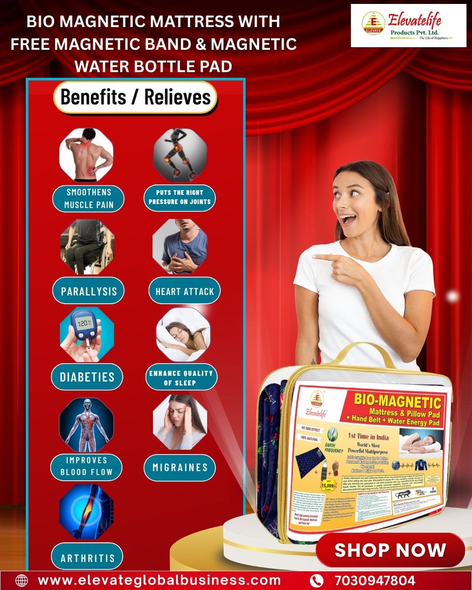 Elevatelife_IND's tweet image. Bio Magnetic Mattress – Relieve Pain &amp;amp; Improve Health Naturally

#BioMagnetic #HealthyLifestyle #PainRelief #MagneticTherapy #HealthCare #NaturalHealing #BetterSleep #StressFreeLife #DiabetesCare #ArthritisRelief #MigraineRelief #HealthyIndia #WellnessJourney