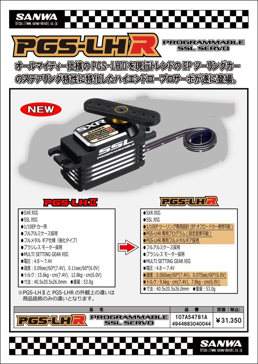 SANWA PGS-LH II SSLサーボ Sanwa/Airtronics PGS-LH II Low Profile Brushless Servo (High