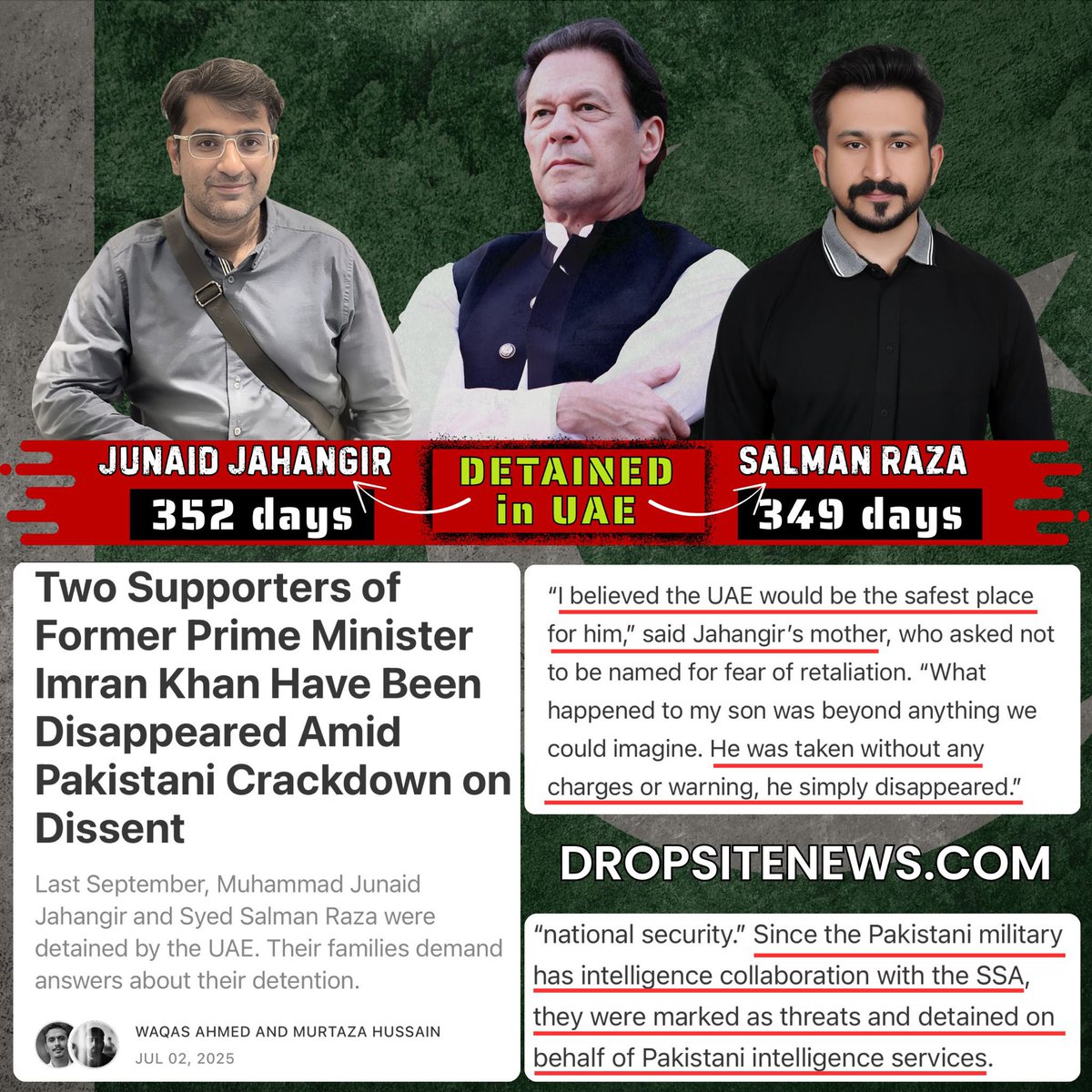 The UAE authorities are holding these innocent Pakistani citizens in prison per request of Pakistan’s law enforcement agencies. It’s been almost a year since they have been separated from their loved ones. Requesting <a href="/uaeembassyisb/">UAE Embassy PK</a> <a href="/UAEmediaoffice/">UAEGOV</a> to assist with release efforts!