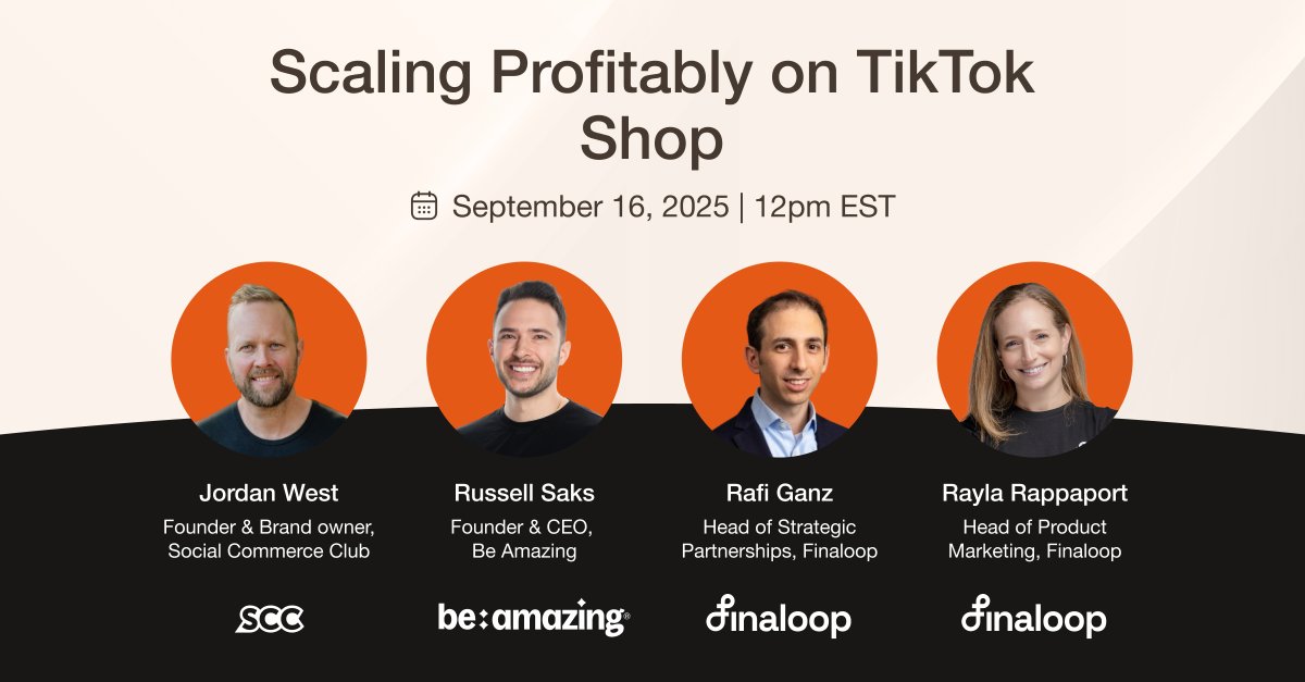 Finaloop (@finaloopteam) on Twitter photo āIām super bullish about TikTok sales⦠but no f**kin clue if Iām making š°.ā
With BFCM weeks away, you canāt scale on vibes & guesswork.
Sept 16ā <a href="/RaylaRapp/">Rayla Rappaport</a> <a href="/_RafiGanz/">Rafi Ganz</a> <a href="/jordantwestecom/">Jordan West</a> & Russell Saks (Be Amazing) on scaling profitably  w/TTS.
Registeršus06web.zoom.us/webinar/regist⦠āIām super bullish about TikTok sales⦠but no f**kin clue if Iām making š°.ā
With BFCM weeks away, you canāt scale on vibes & guesswork.
Sept 16ā <a href="/RaylaRapp/">Rayla Rappaport</a> <a href="/_RafiGanz/">Rafi Ganz</a> <a href="/jordantwestecom/">Jordan West</a> & Russell Saks (Be Amazing) on scaling profitably  w/TTS.
Registeršus06web.zoom.us/webinar/registā¦