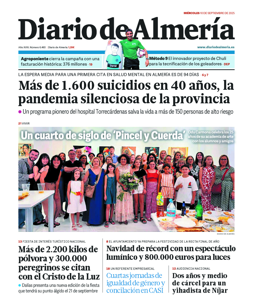 ¡Buenos días! Esta es la portada de la edición de papel en este 10 de septiembre de 2025. Toda la actualidad del día en diariodealmeria.es