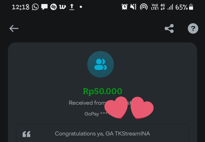 kootaengmoe's tweet image. alhamdulillah saldonya udah kuterima kak admin 😆💜💚 makasih banyak yaa, semoga base taekook @tkstreamina @taekook_IDN makin sukses, para admin dan sponsor sehat selalu, dilancarkan rezeki serta segala urusannya 🍀

happy streaming for our jungkookie and taehyungie^^