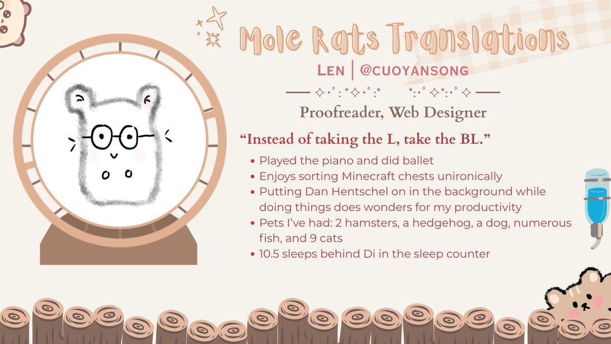 🏵️ ᴍᴇᴍʙᴇʀ ʀᴇᴠᴇᴀʟ #7 🏵️

Name: 𝗟𝗲𝗻 (<a href="/cuoyansong/">len 囧</a>)
Position: Maknae • Proofreader
Sub-unit: 海dilen (Haidilen)

Always on the hunt for new novels, movies, shows, games, and music. A defender of favorite stories and now a guardian against typos and villainous grammar 🔥✨