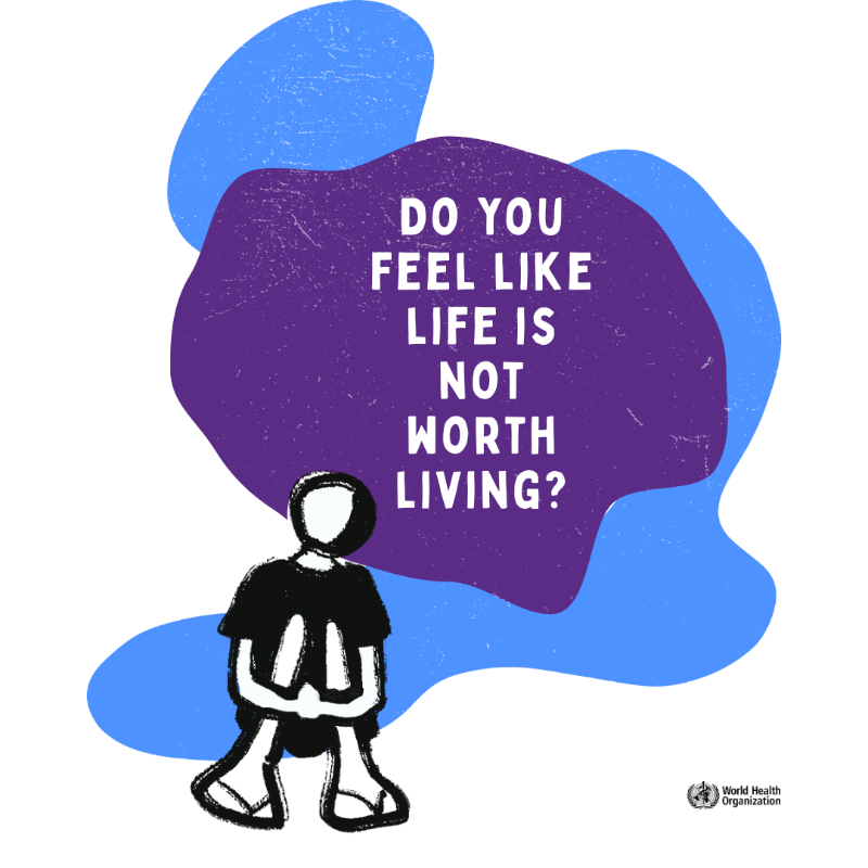 WHO's tweet photo. Feeling overwhelmed by pain, worthlessness, or loneliness? 😔  

You're not alone. These are signs of severe emotional distress, and help is available. Talk to someone you trust, a health worker, or a crisis line. 🫂 

#WorldSuicidePreventionDay