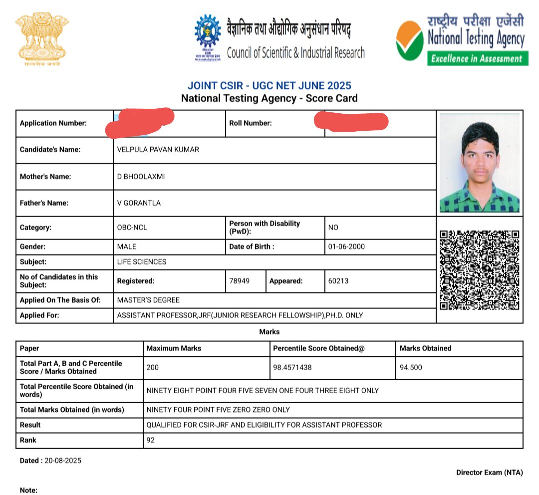 velpulapavankum's tweet image. I am very happy to share that I have qualified CSIR-UGC NET and I am looking forward for the research opportunities 
#csirnet2025  #research #life sciences#PhD opportunity #PhD