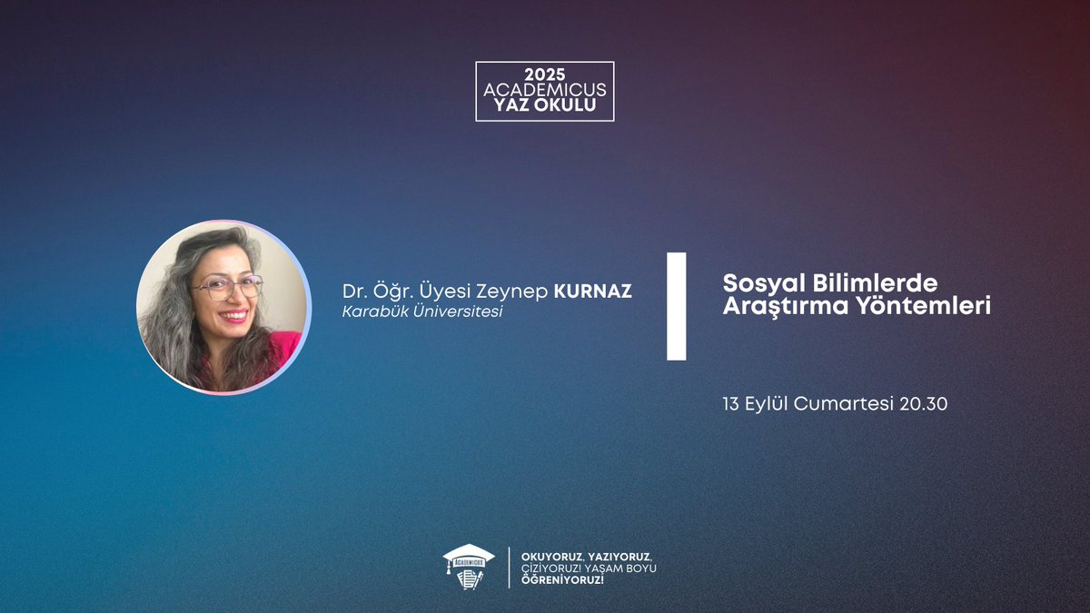 Academicus (@tracademicus) on Twitter photo 13 Eylül Cumartesi günü saat 20.30'da Dr. Öğr. Üyesi Zeynep Kurnaz Hocamızı ağırlıyoruz. Hocamızla "Sosyal Bilimlerde Araştırma Yöntemleri"ne odaklanacağız.
Kayıt için: lnkd.in/d2b32xZh
<a href="/navavar/">Zeynep Kurnaz</a> 13 Eylül Cumartesi günü saat 20.30'da Dr. Öğr. Üyesi Zeynep Kurnaz Hocamızı ağırlıyoruz. Hocamızla "Sosyal Bilimlerde Araştırma Yöntemleri"ne odaklanacağız.
Kayıt için: lnkd.in/d2b32xZh
<a href="/navavar/">Zeynep Kurnaz</a>