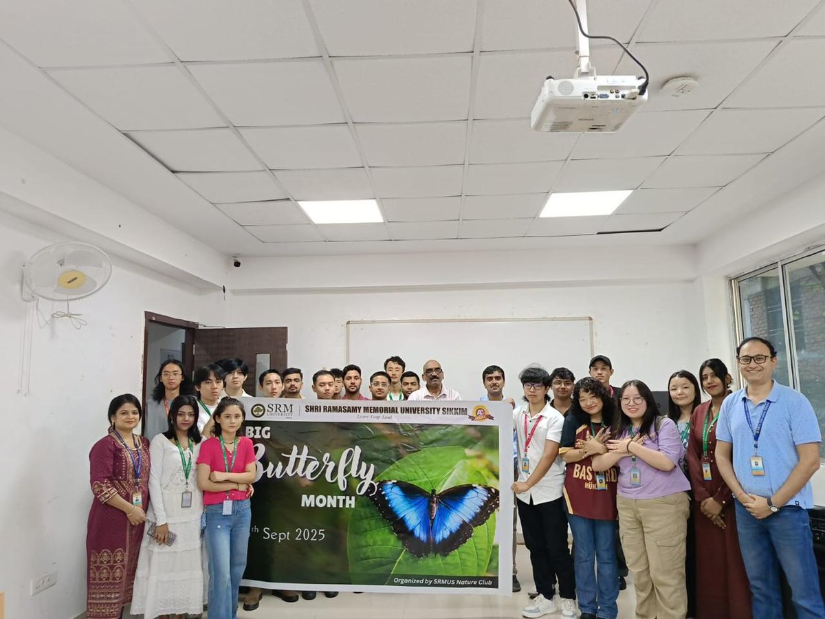 SrmSikkim's tweet image. As part of #BigButterflyMonth 2025, #SRMUS Nature Club organized a workshop with Dr. Kishor Sharma, featuring talks &amp;amp; field training at Kabi Lungchok sacred grove. Students documented 22 butterfly species, deepening their knowledge of #biodiversity &amp;amp; #conservation. 🌿✨