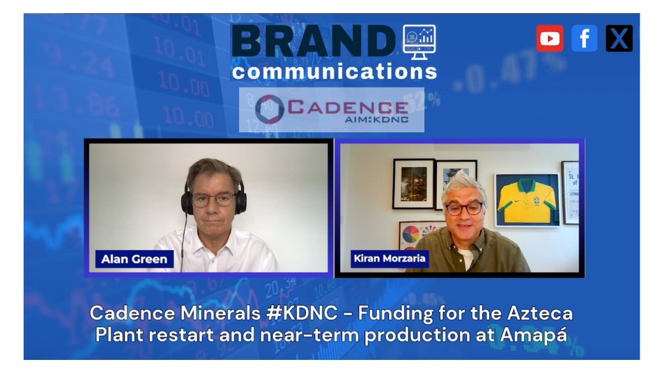 #KDNC <a href="/CadenceMinerals/">Cadence Minerals Plc</a> - CEO Kiran Morzaria discusses Heads of Terms to fund Azteca Plant restart &amp; near-term production at Amapá with <a href="/Alan__Green/">Alan Green</a>

✅ US$4.6m funding package will finance the restart of the Azteca Plant 
✅ Azteca will be cashflow positive from the first