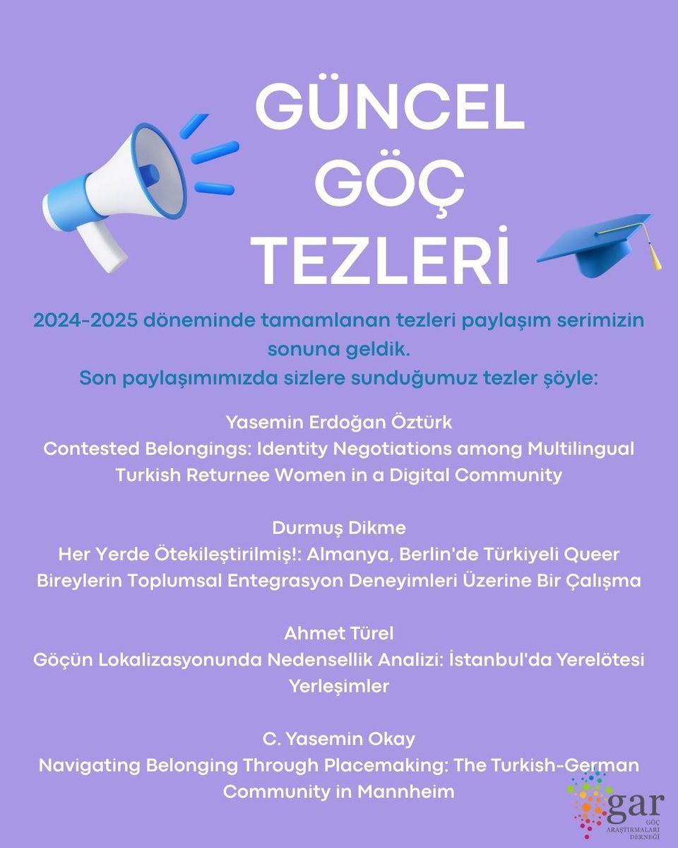 GAR_Dernek's tweet photo. 🎓 #GuncelGocTezleri - XVIII. Bu değerli çalışmalarının yaygınlaşması ve yeni araştırmalara ilham olması dileğiyle. https://t.co/ZaVVNuqSxR