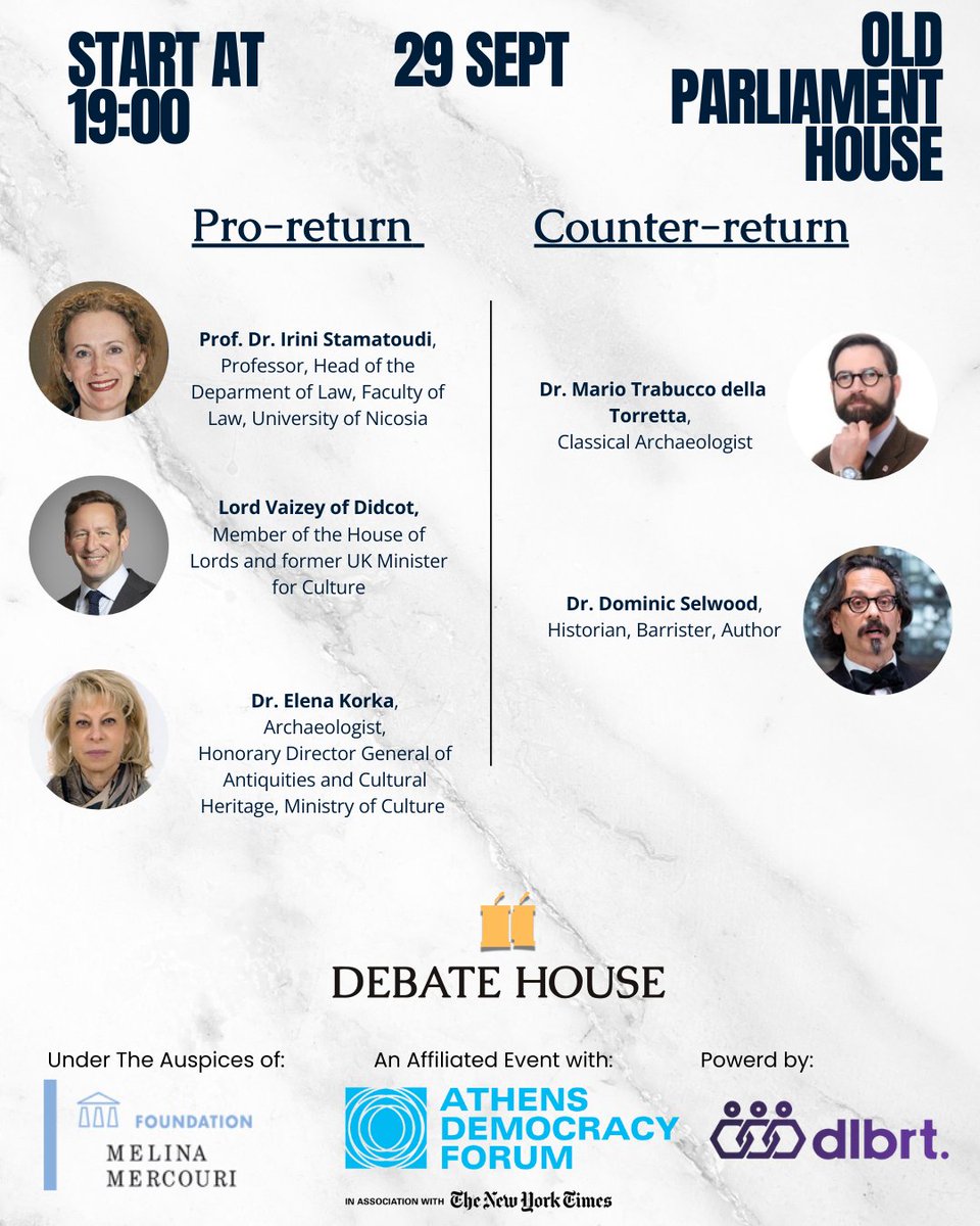 If you happen to be in Athens at the end of the month, do not miss this exciting debate about the #ElginMarbles, organised by Debate House in collaboration with <a href="/ForumAthens/">Athens Democracy Forum</a>. Defending the marbles will be the great <a href="/DominicSelwood/">Dominic Selwood</a> and yours truly!