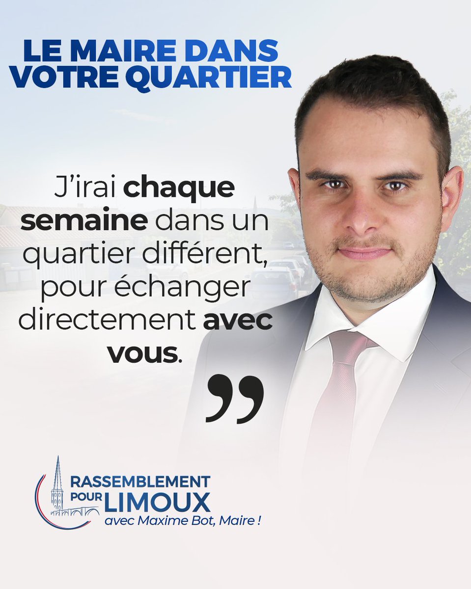 🗓 « Le maire dans votre quartier »

Chaque semaine, à un jour fixe, je me rendrai dans un quartier différent afin de venir à votre rencontre.

Ce rendez-vous régulier sera l’occasion d’échanger directement sur vos préoccupations et  recueillir vos suggestions.