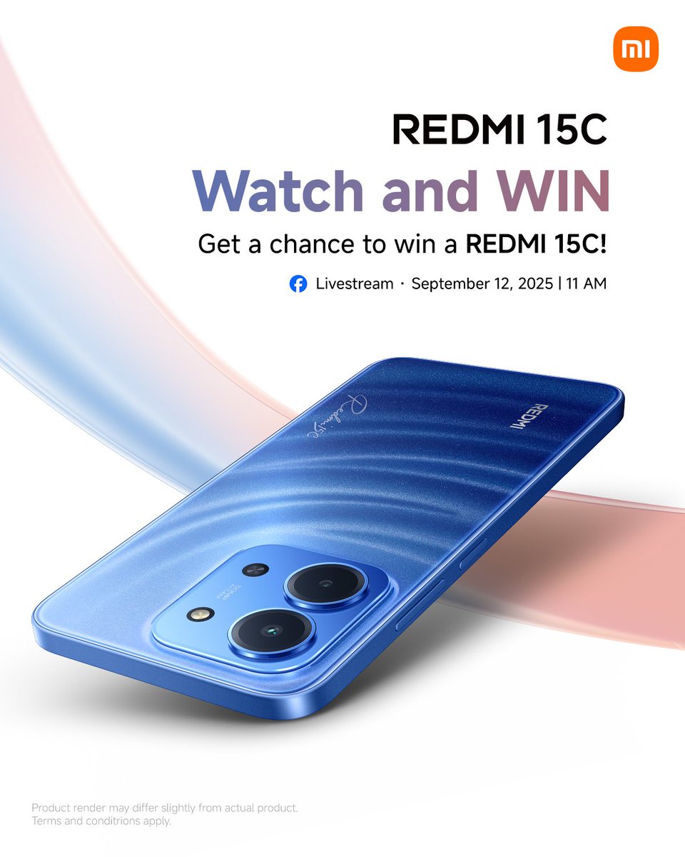 Xiaomi_PH's tweet photo. Ready to go #AllinAllday? 👀 Join us LIVE on Facebook this Sept 12, 11AM as we unveil the all-new #Redmi15C. Stay tuned ‘til the end and you might just WIN your very own unit! 🎉 #AllinAllday https://t.co/p8mDO7DYYf