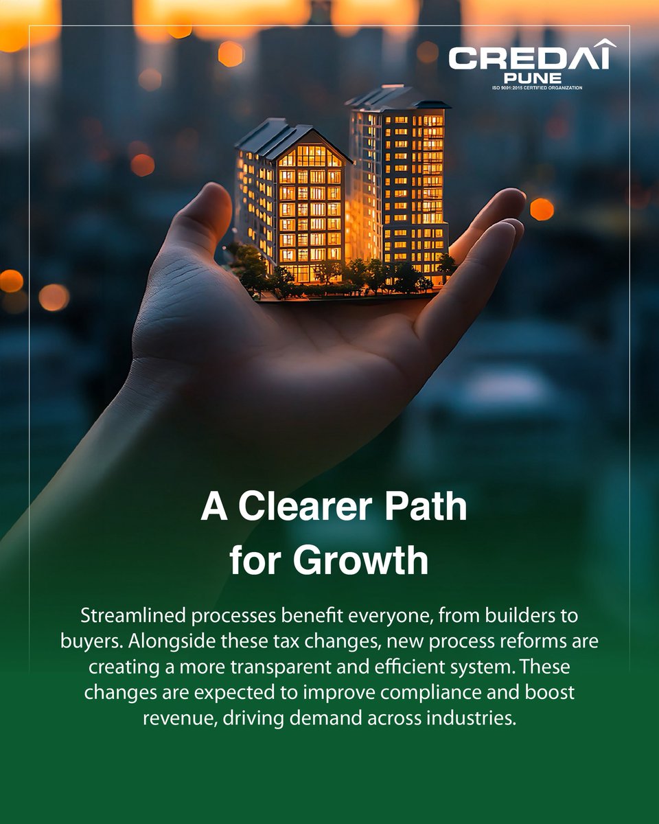 GST Council just made owning a home more attainable! They’ve announced a simplified tax structure &amp; reduced costs on building materials, paving the way for a more affordable real estate market.
#GST #RealEstate #AffordableHousing #CREDAIPune