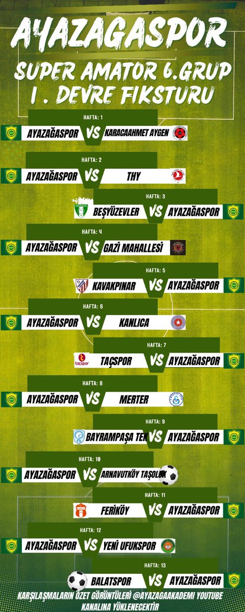 Ayazağaspor’un 2025-2026 sezonu Süper Amatör Lig 6. Grup fikstürü açıklandı