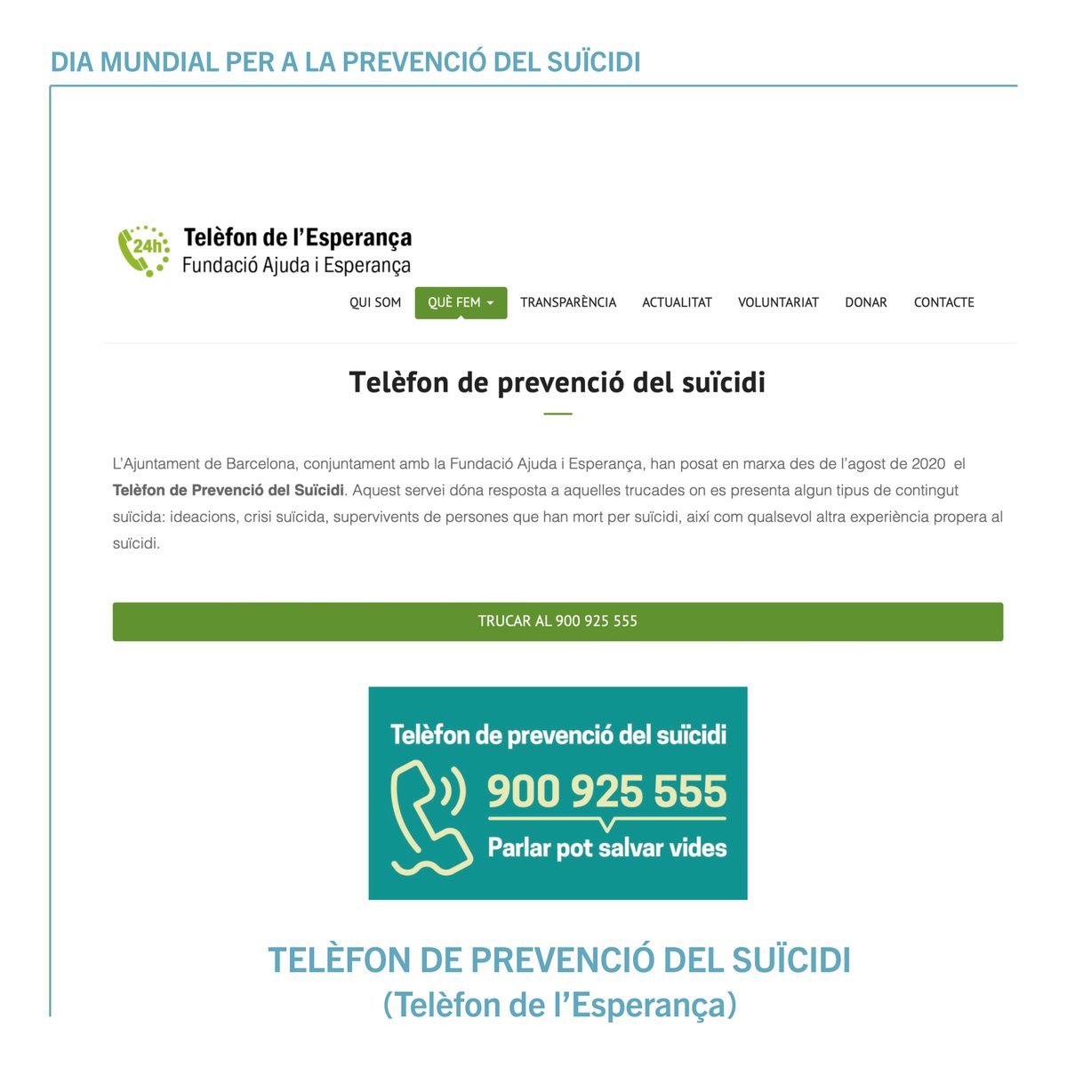 Avui, #10setembre, #DiaMundialperalaPrevenciódelSuïcidi, apostem per RECURSOS QUE PODEN SER VITALS:
GUIA PER CENTRES EDUCATIUS
MONOGRÀFIC PREVENCIÓ SUICIDI de SOM SALUT MENTAL 360
LLIURE 'MORIR ABANS DEL SUÏCIDI: PREVENCIÓ A L'ADOLESCÈNCIA'
TELÈFON ESPERANÇA: PREVENCIÓ SUICIDI