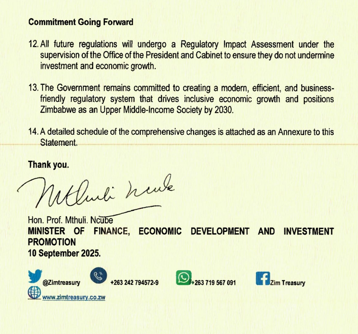 newswireZW's tweet image. Finance Minister Mthuli Ncube has scrapped some fees and eased regulations for livestock and dairy farmers, saying this is the first step in a broader review of costs across the economy.

“The reforms are being rolled out sector by sector, commencing with the agriculture sector”