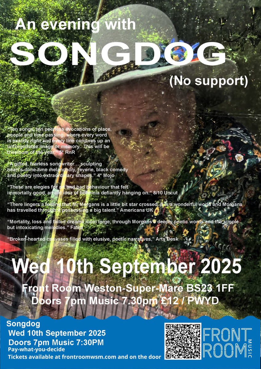 It’s TONIGHT! We’re in Weston-Super-Mare, at the Front Room theatre! Early start with no support act - Songdog on at 7.30pm. Tickets on the door or from ticketsource.co.uk/frontroomwsm/t…  #songdog #somerset
