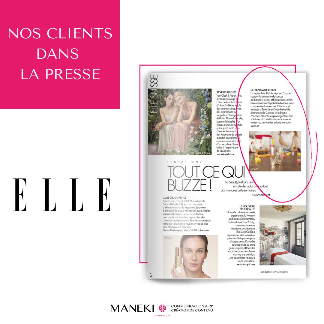 maneki_rp's tweet image. 𝗡𝗼𝘀 𝗰𝗹𝗶𝗲𝗻𝘁𝘀 𝗱𝗮𝗻𝘀 𝗹𝗮 𝗽𝗿𝗲𝘀𝘀𝗲 | Alors que l&apos;initiative de #Alpinte pour #SeptembreEnOr est en effervescence, un grand merci à #ELLESuisse pour cette belle mise en lumière 🙏 Pour commander vos verres dorés, c&apos;est par ici: alpinte.ch/goldseptember #GoldSeptember