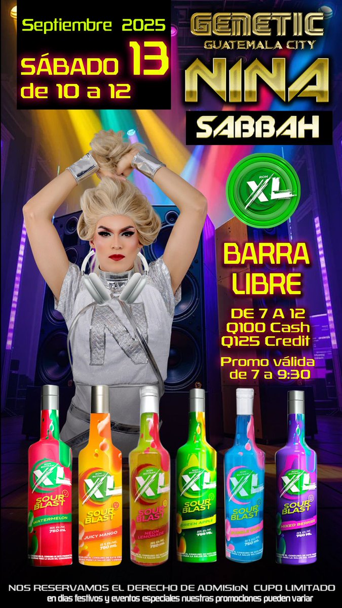 🔥 Este sábado 13 de septiembre se prende el majestuoso escenario de Genetic con Nina Sabbah desde 🇧🇷, reina del Tribal House y Electronic Vibes. Barra libre de XL por solo Q100 toda la madrugada 🍾💣.
