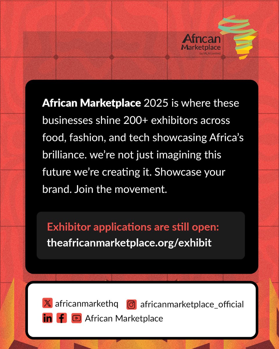AfricanMarketHQ's tweet photo. Did you know?
African SMEs = 90% of businesses + 80% of jobs.
They don’t just employ, they transform economies. 

This November 12–15 in Dubai, African Marketplace showcases 200+ exhibitors shaping Africa’s future.

📢 Apply to exhibit: https://t.co/J8ytXw1lB5 https://t.co/p1miWrYHB9