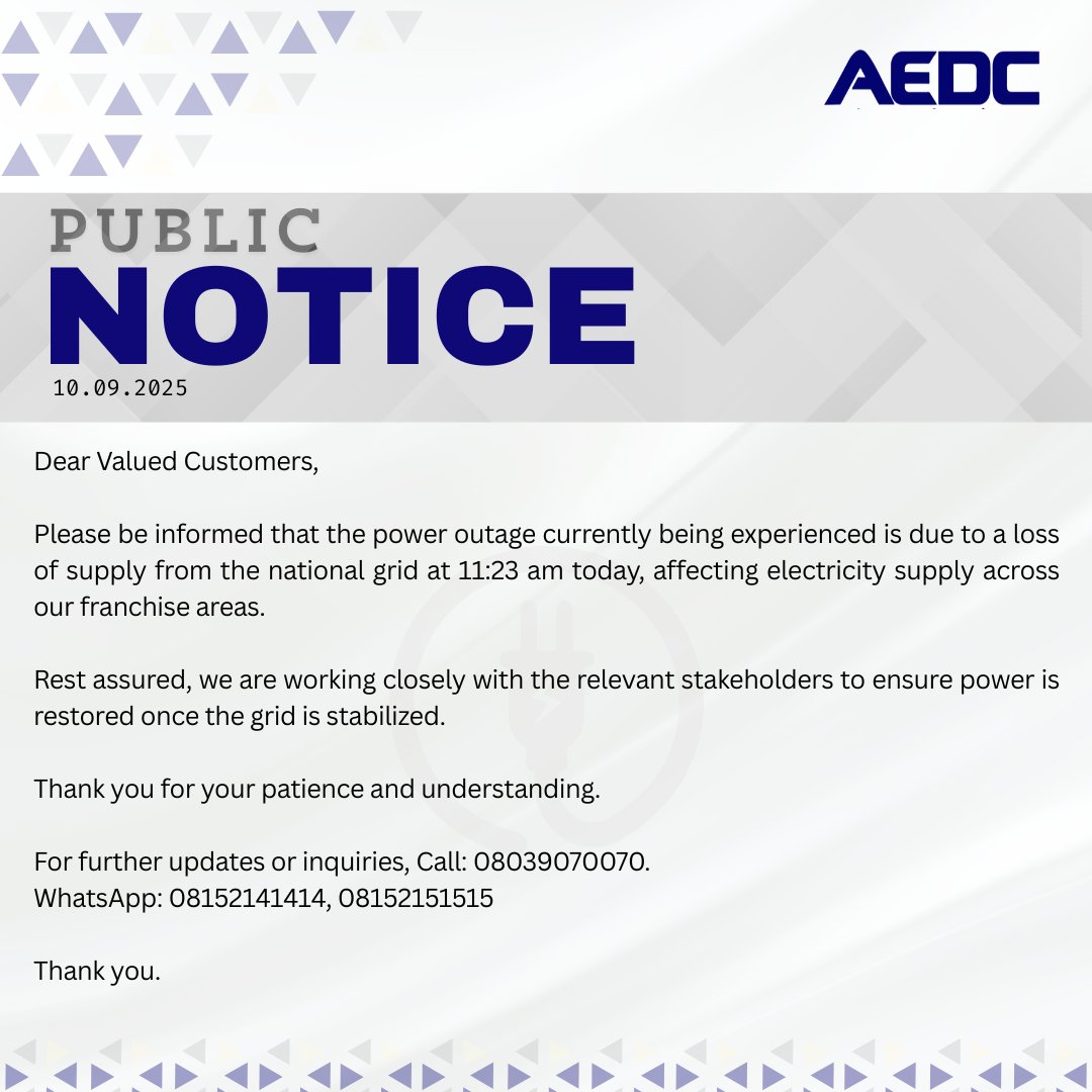 aedcelectricity's tweet image. Power Outage Alert❗️ 
#CustomerNotice 
#PowerofCommitment